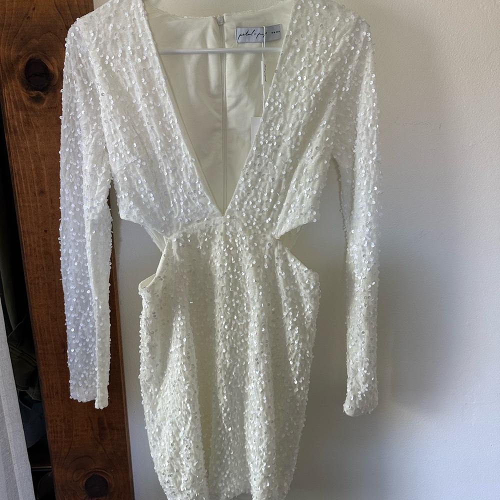 Petal & Pup White Sequin Long Sleeve Dress
